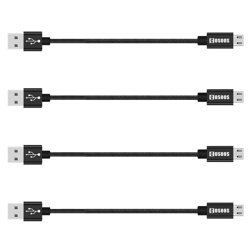 [Australia - AusPower] - 4 Short USB Micro Cables(9in/23cm) COSOOS Nylon Braided Charge & Sync Power Cord for Samsung Galaxy S7 Edge/ S6/ S5/ S4, Note 5/4/ 3, USB Charging Station, MP3, headlamp, Android Device Black 9in/23cm 