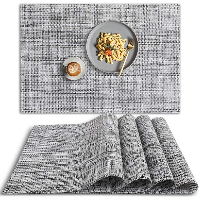 [Australia - AusPower] - homEdge PVC Placemat, 4 PCS of Non-Slip Heat Resistant Place Mats, Washable Vinyl Placemats, Set of 4 – Gray 