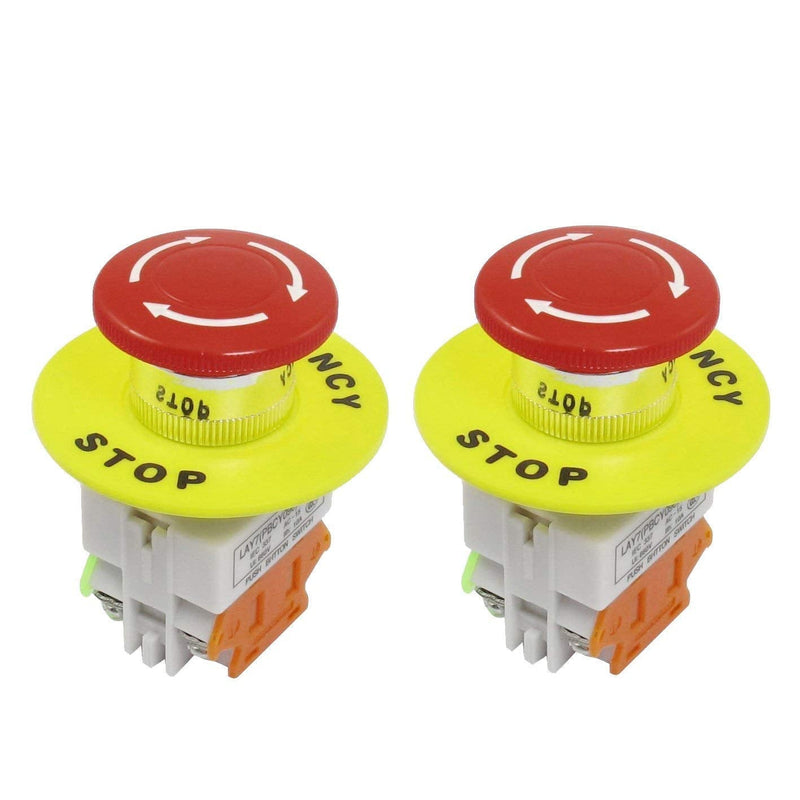 [Australia - AusPower] - YQBOOM 2pcs 22mm Mounting Hole Latching Emergency Stop Push Button Switch Red with 60mm Emergency Stop Sign 1NO 1NC 