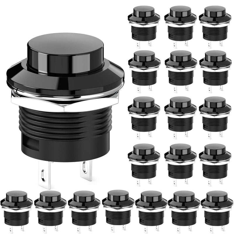 [Australia - AusPower] - DIYhz 20Pcs AC250V/3A AC125V/6A Off(ON) NO Lock Round Momentary Push Button Switch Black Cap 