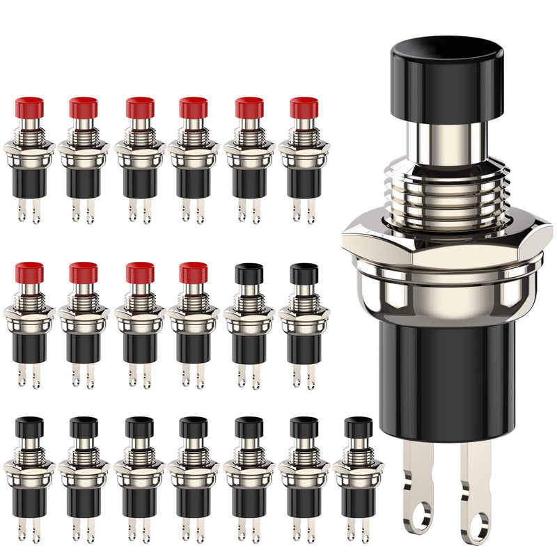 [Australia - AusPower] - DIYhz Momentary Push Button Switch, 1A 250VAC SPST Mini Pushbutton Switches Normal Closed(NC) Black & Red Cap - 20pcs NC-20 Black&Red 
