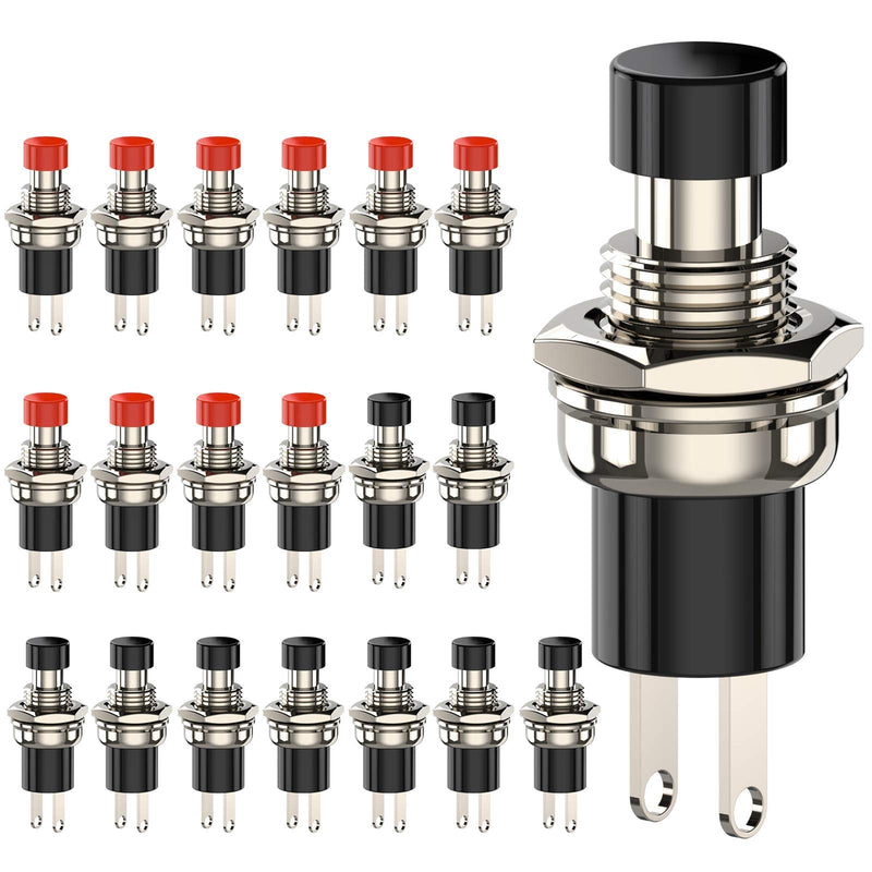 [Australia - AusPower] - DIYhz Momentary Push Button Switch, 1A 250VAC SPST Mini Pushbutton Switches Normally Open(NO) Black & Red Cap - 20pcs NO-20 Black&Red 