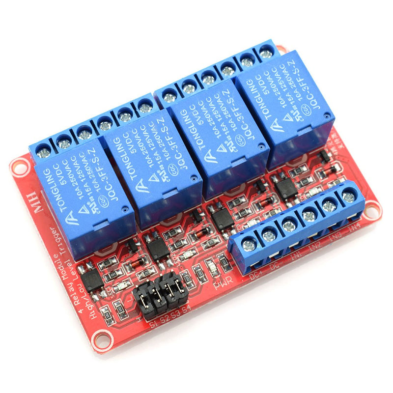 [Australia - AusPower] - DZS Elec 5V 4 Channel Relay Optocoupler Isolation Module Red Board 3-5V High and 0-1.5V Low Level Triggered Load AC 0-250V / DC 0-30V 10A SCM IO Control 