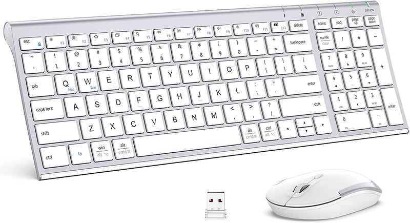 [Australia - AusPower] - iClever GK03 Wireless Keyboard and Mouse Combo - 2.4G Portable Wireless Keyboard Mouse, Rechargeable Ergonomic Design Full Size Slim Thin Stable Connection Keyboard for Windows 7/8/10, Mac OS Silver 