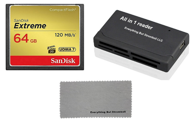 [Australia - AusPower] - SanDisk Extreme 64GB CompactFlash Memory Card works with Canon EOS 7D Mark II Digital DSLR Camera HD UDMA 7 (SDCFXSB-064G-G46) with Everything But Stromboli Microfiber Cloth and Combo Reader 