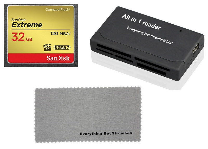 [Australia - AusPower] - Canon EOS 5D Mark IV CompactFlash Memory Card SanDisk Extreme 32GB works with Mark III Digital DSLR Camera HD UDMA 7 (SDCFXSB-032G-G46) with Everything But Stromboli Combo Cloth and Combo Reader 