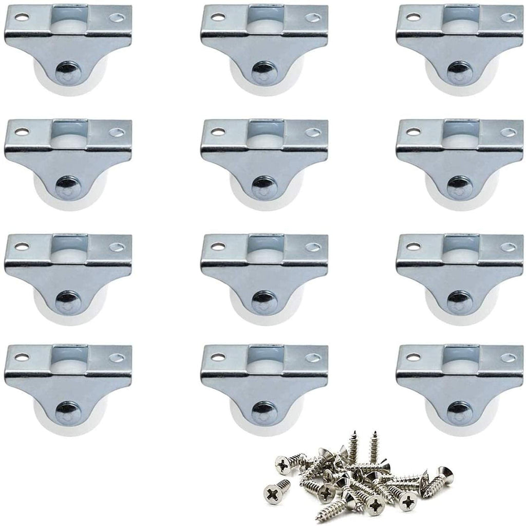 [Australia - AusPower] - Luomorgo 12 Pack 1" Caster Wheels Rigid Fixed Non Swivel Casters with Metal Top Plate Hard Plastic Wheels for Furniture, Silver 