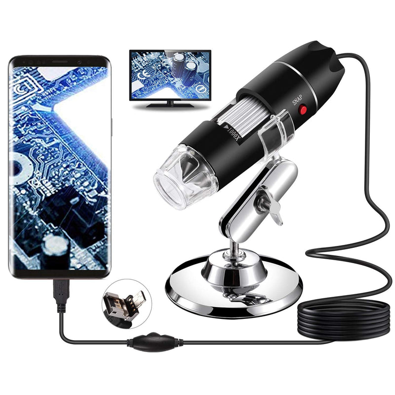 [Australia - AusPower] - Bysameyee USB Microscope, Digital Handheld 40X-1000X Magnification Endoscope Mini Video Camera with 8 Adjustable LED Lights, Compatible with Windows 7/8/10/11 Mac Linux Android (with OTG) USB/Micro-USB 