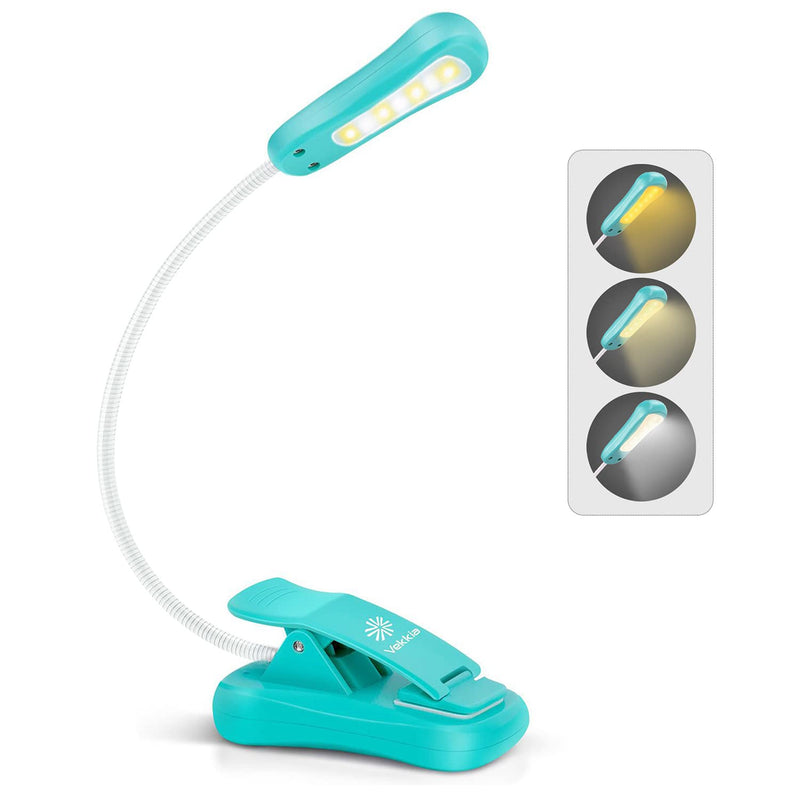 [Australia - AusPower] - Vekkia/LuminoLite Rechargeable Book Light, 3 Colortemperature × 3 Brightness, Reading Lights for Reading in Bed, Up to 70 Hours Lighting, Great for Readers, Kids & Travel (Turquoise) Blue 