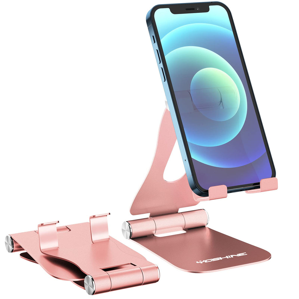 [Australia - AusPower] - [2022 Latest Version] Foldable Cell Phone Stand, YOSHINE Adjustable Phone Stand, Tablet Stand Holder, Aluminum Stand Charging Dock for All Smart Phones and Tablets Desk Phone Accessories-Rose Gold Rose Gold 