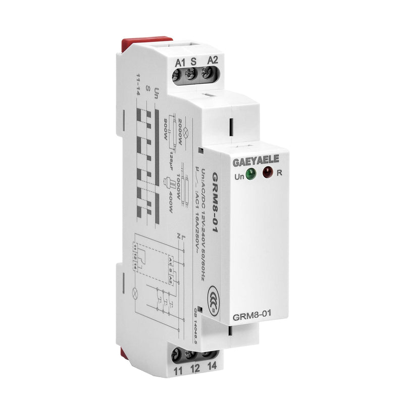 [Australia - AusPower] - GAEYAELE GRM8 Electronic Latching Relay Memory Relay Impulse Relay SPDT 16A Wide Range Voltage Din Rail Mounted(GRM8-01,AC/DC12V~240V) GRM8-01,AC/DC12V~240V 