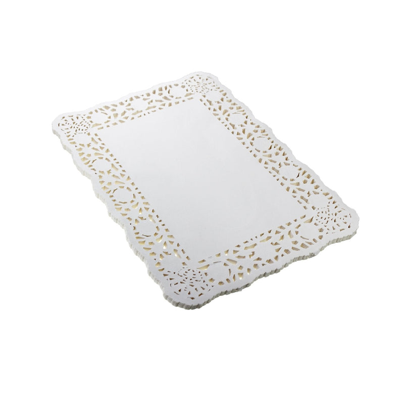 [Australia - AusPower] - LJY 100 Pieces White Lace Rectangle Paper Doilies Cake Packaging Pads Wedding Tableware Decoration (10.5" x 14.5") 10.5" x 14.5" 