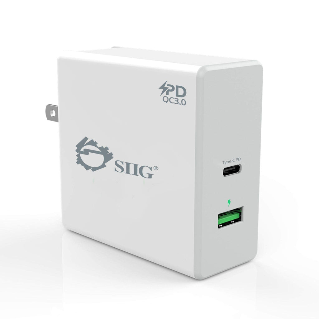 [Australia - AusPower] - SIIG 65W USB Type C Wall Charger (USB C Power Adapter/USB C Laptop Charger/USB-C PD Charger) with Power Delivery & QC 3.0 USB Port for MacBook Pro, Laptops with USB C Charging, Smart Phones 