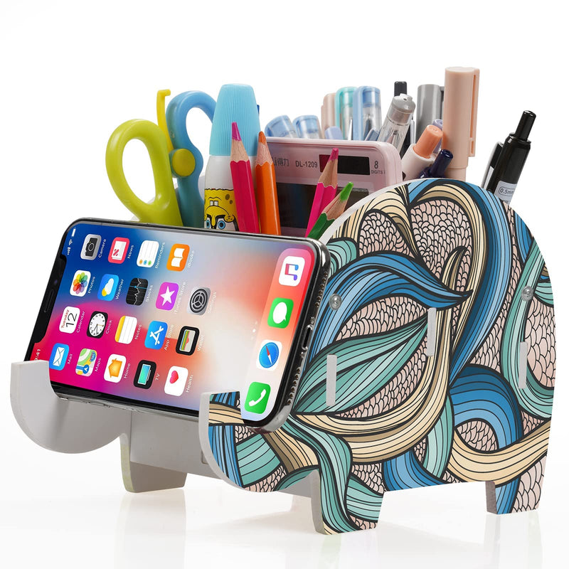 [Australia - AusPower] - Mokani Desk Supplies Organizer, Creative Elephant Pencil Holder Multifunctional Office Accessories Desk Decoration with Cell Phone Stand Tablet Desk Bracket for Smartphone and More, 