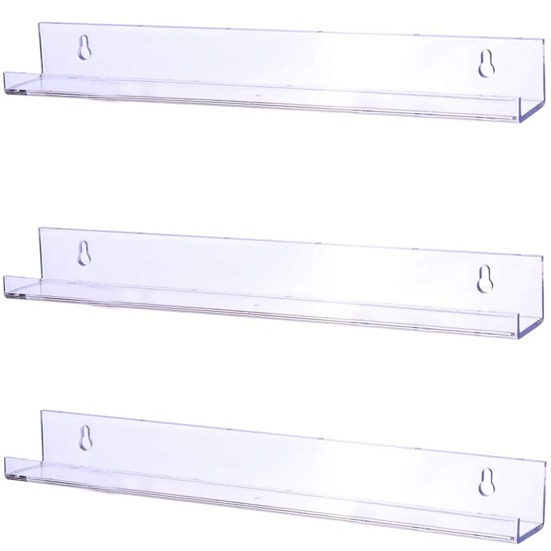 [Australia - AusPower] - Sooyee 3 Pack 15 Inch Acrylic Invisible Kids Floating Book Shelves for Kids Room,Modern Picture Ledge Display Shelf Toy Storage Wall Shelves,Clear 