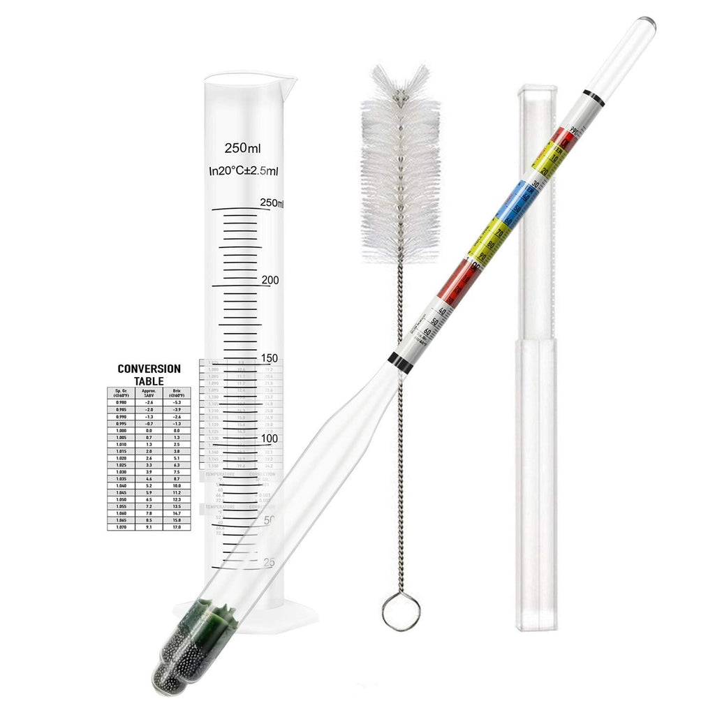 [Australia - AusPower] - Hydrometer and Test Jar for Wine, Beer and Kombucha - Including 250ml Plastic Cylinder, Cleaning Brush and ABV Storage Bag 
