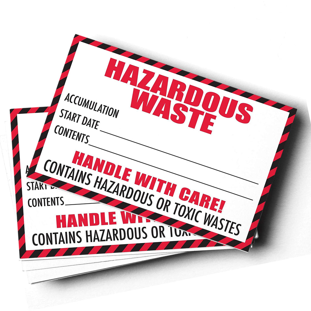 [Australia - AusPower] - Hazardous Waste Label with Handle with Care, 4"x6", 25 Pack, Red and White Label, Contains Hazardous Or Toxic Wastes Warning,Self-Adhesive 