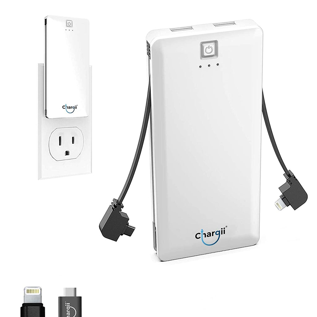 [Australia - AusPower] - Chargii Android Power Bank - Portable Phone Charger - Cell Phone Battery Backup - Phone Chargers for Android - Battery Charger, Battery Pack - Built-in Wall Plug AC Adapter - 2 USB Ports - White 