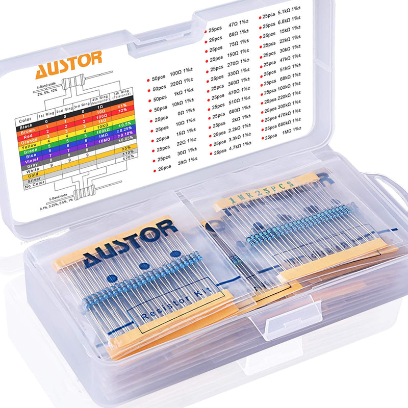 [Australia - AusPower] - AUSTOR 1050 Pieces Resistor Kit 38 Values 1% Resistors 0 Ohm-1M Ohm 1/4W Metal Film Resistors Assortment for DIY Projects and Experiments 
