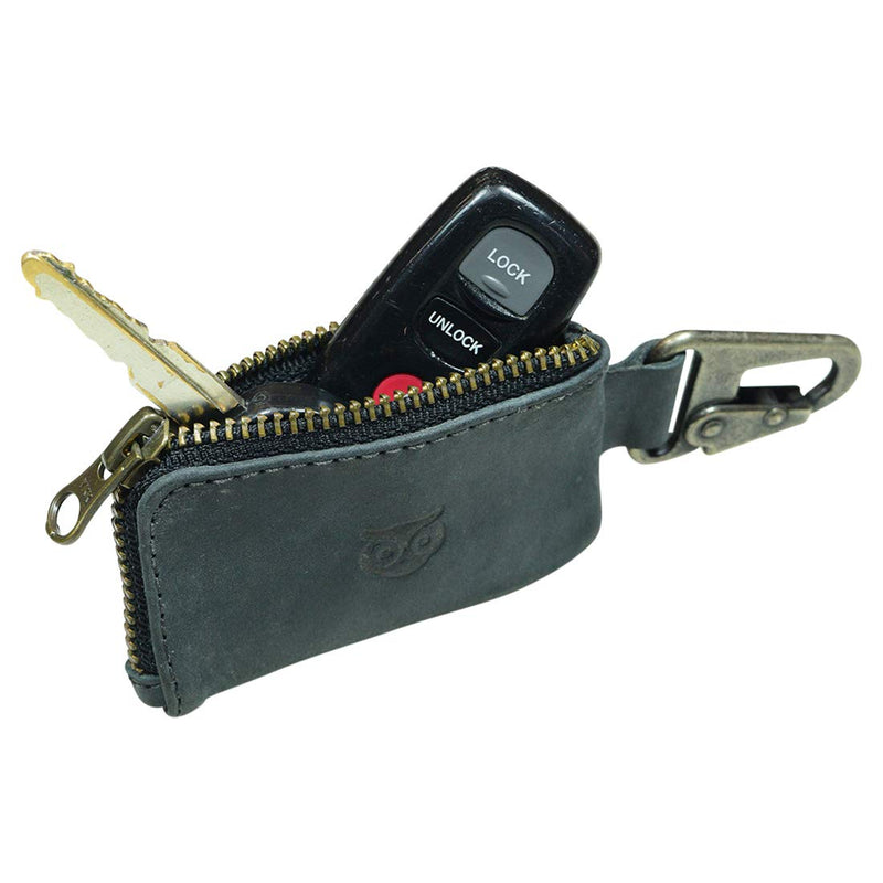 [Australia - AusPower] - Hide & Drink, Rustic Leather Car Key Holder, Headphone & Charging Cables, Memory Cards, Flash Drives, Lighters, Cash Zipper Case with Clasp, Handmade Includes 101 Year Warranty :: Charcoal Black 