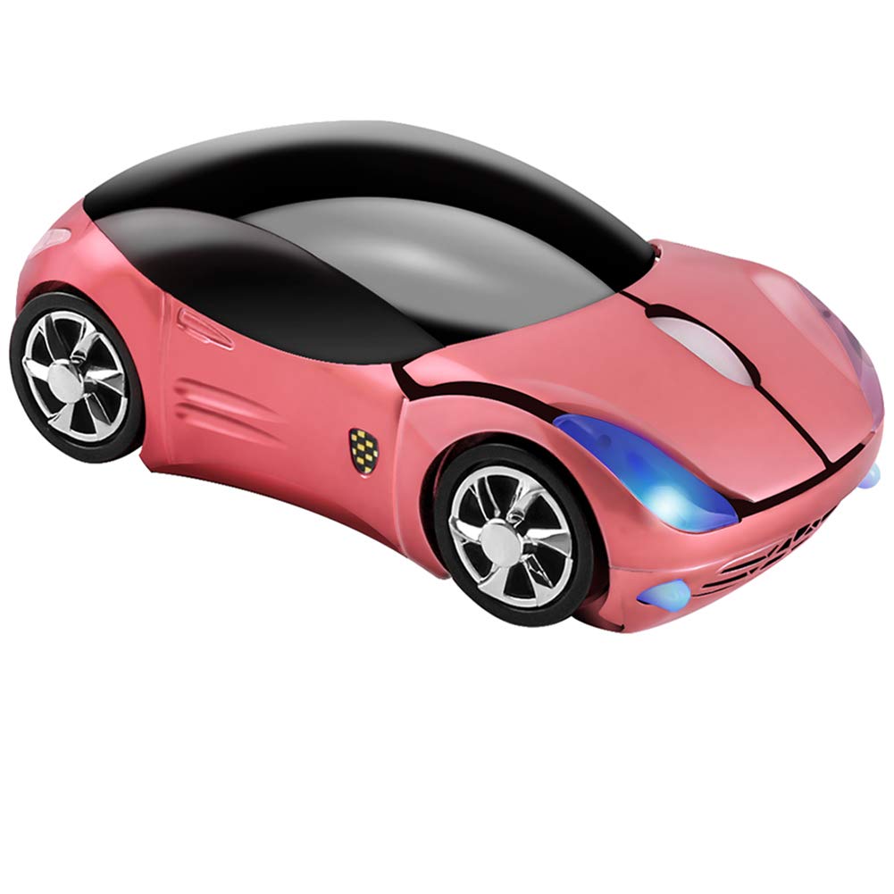 [Australia - AusPower] - Cool 3D Sport Car Shape Mouse 2.4GHz Wireless Mouse Optical Ergonomic Gaming Mice Mini Small Office Mouse with USB Receiver for PC Laptop Computer for Kids Girls,1600DPI 3 Buttons(Pink) pink 