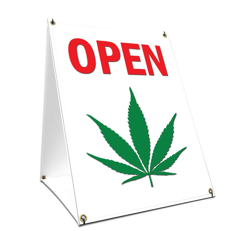 [Australia - AusPower] - A-Frame Sidewalk Cannabis Dispensary Open Sign with Graphics On Each Side | 24" X 36" Print Size 