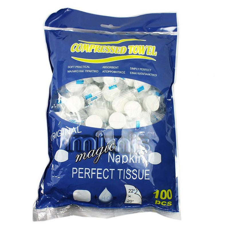[Australia - AusPower] - Compressed Towel, Baby Wipes Wet Wipes Travel Disposable Napkins Mini Magic Coin Tissues Portable for Camping Home Beauty Travel Sports Outdoor, 100 Count Expand to 8.7” x 7.9” 