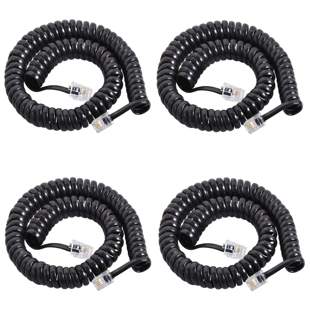 [Australia - AusPower] - AIMIJIA (Pack of 4) Black Coiled Telephone Handset Cord 8 Ft Uncoiled / 1.6 ft Coiled Landline Telephone Accessory 8ft Handset Cord-4 Pack 