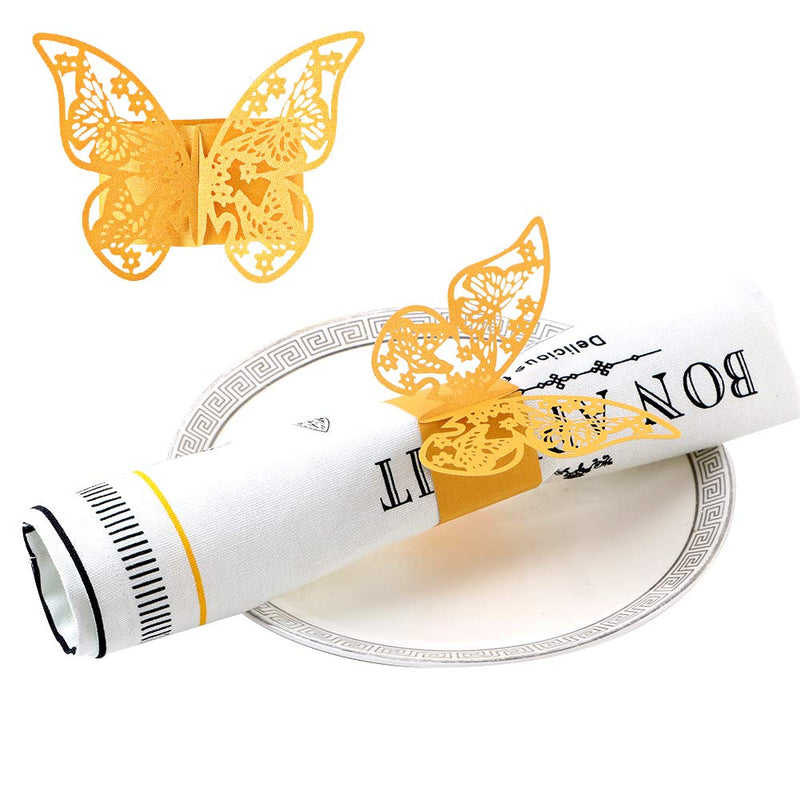 [Australia - AusPower] - Baimeixun 100pcs 3D Butterfly Paper Napkin Rings for Weddings Party Serviette Table Decoration (Gold) Gold 