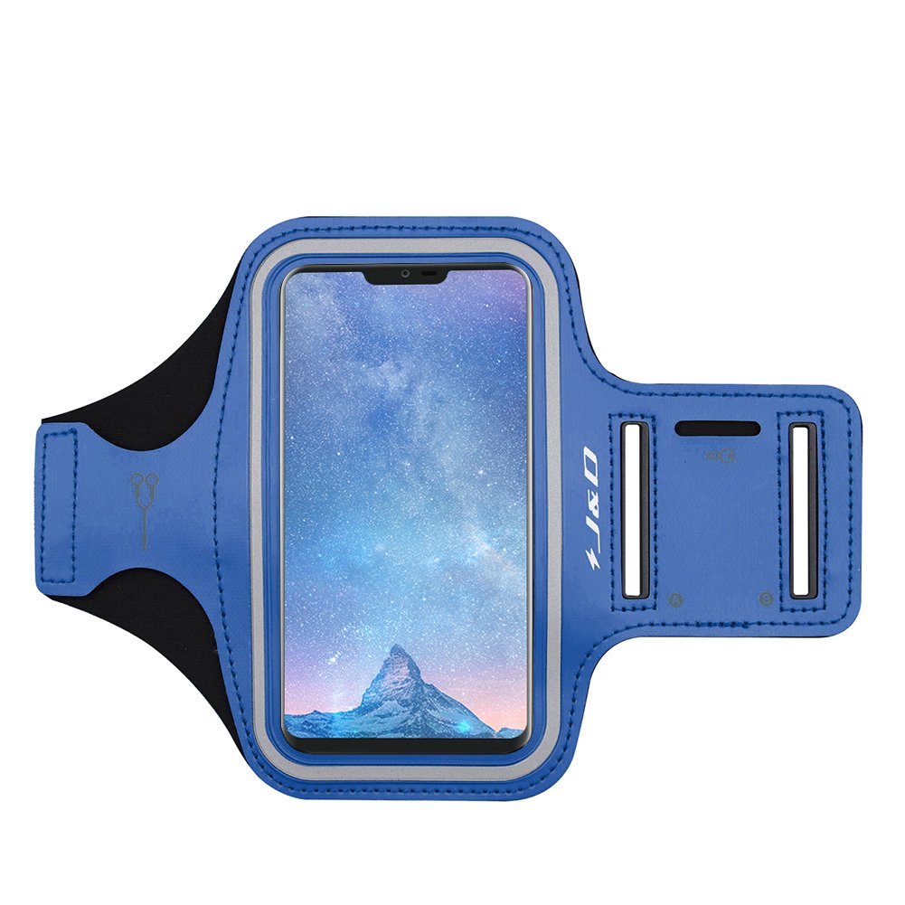 [Australia - AusPower] - J&D Armband Compatible for LG G7/Q7/Q7 Plus/V5/Aristo 5/3/Tribute Empire/Tribute Dynasty/Phoenix 4/Zone 4/Fortune 2, Sports Armband with Key Holder Slot and Earphone Connection, Blue 
