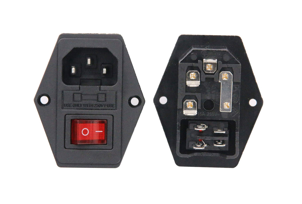 [Australia - AusPower] - 2 Pcs 3 Pin IEC320 C14 Inlet Module Plug 5A Fuse Switch Male Power Socket 10A 250V for Lab Equipment Medical Devices 