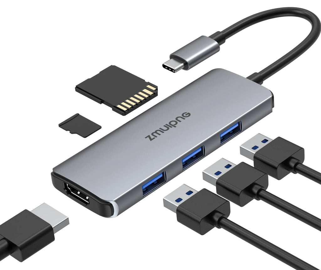 [Australia - AusPower] - USB C Hub Adapter for MacBook Air, USB C HDMI Dongle for MacBook Pro, 6 IN 1 USBC HDMI Multiport Adapter Mac Converter with 4K HDMI, 3 USB 3.0,SD/TF for Dell XPS, HP, Surface and Other Type C Devices 6 IN 1 USB C Hub 