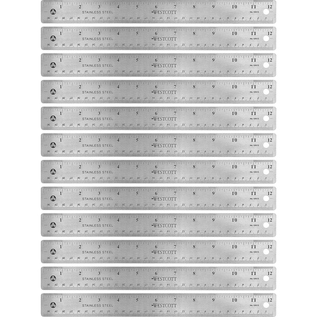 [Australia - AusPower] - Westcott Stainless Steel Rulers - 12" Length 1" Width - 1/16, 1/32 Graduations (10415BX) 