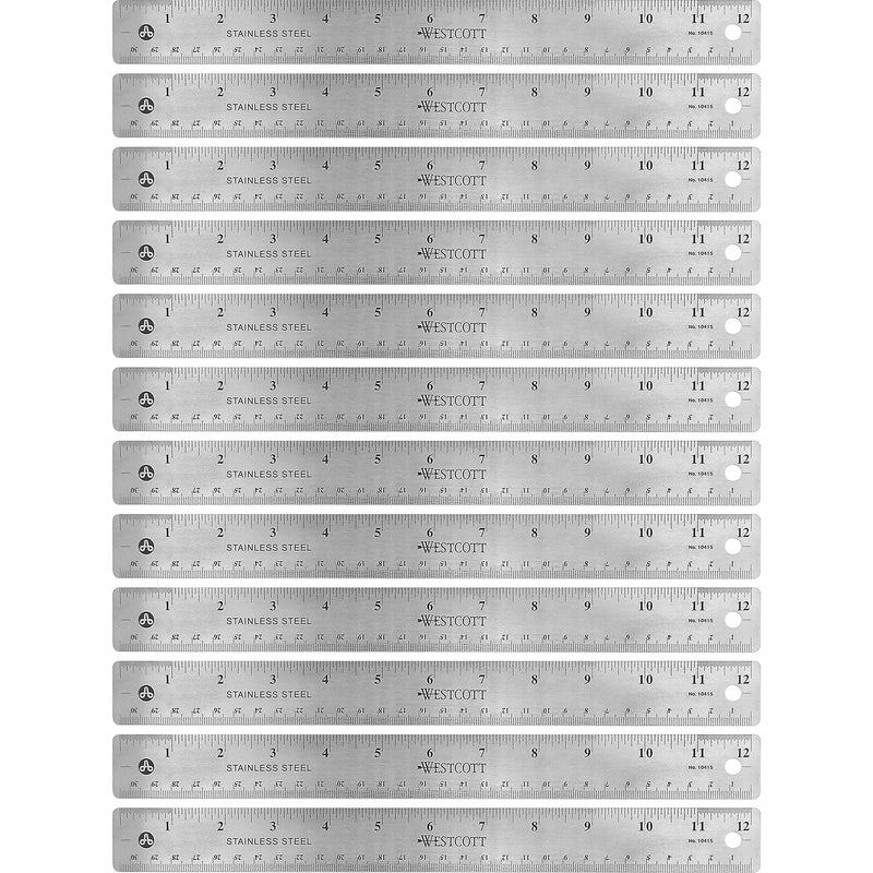 [Australia - AusPower] - Westcott Stainless Steel Rulers - 12" Length 1" Width - 1/16, 1/32 Graduations (10415BX) 