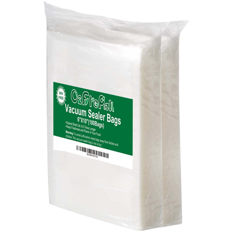 [Australia - AusPower] - O2frepak 100 Pint 6" x 10" Vacuum Sealer Bags with BPA Free and Puncture Prevention,Vacuum Seal Freezer Bags,Great for Sous Vide Vaccume Sealer PreCut Bags 6" x 10" Pint Size(100count) 