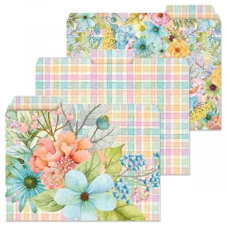 [Australia - AusPower] - 12 Sentiment Garden File Folders - Set of 12, 3 Designs, 1/3 Cut Staggered Tabs, Pastel Floral Botanical Print, Office Supplies, Letter Size,  9 ½  x 11 ¾ Inches 