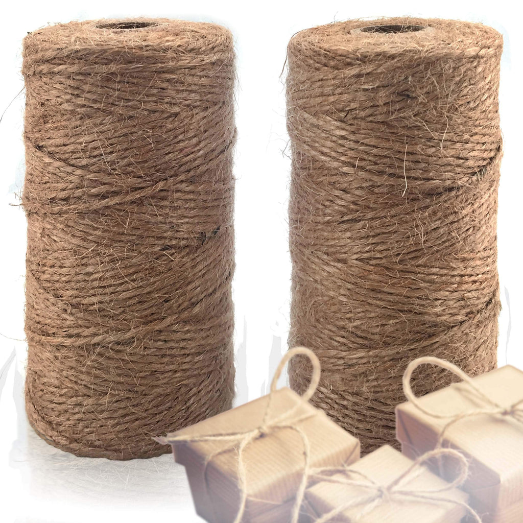 [Australia - AusPower] - BeCraftee Jute Twine String - 2 Pack, 656 Feet Long, Heavy-Duty, 2mm Thick, Brown String for Holiday Arts Crafts, Gift Wrapping, DIY Projects﻿, Gardening, Bundling Packing, Home Decorating - Durable ﻿ 