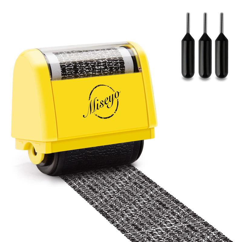 [Australia - AusPower] - Miseyo Wide Identity Theft Protection Roller Stamp Set - Yellow (3 Refill Ink Included) 1.yellow 