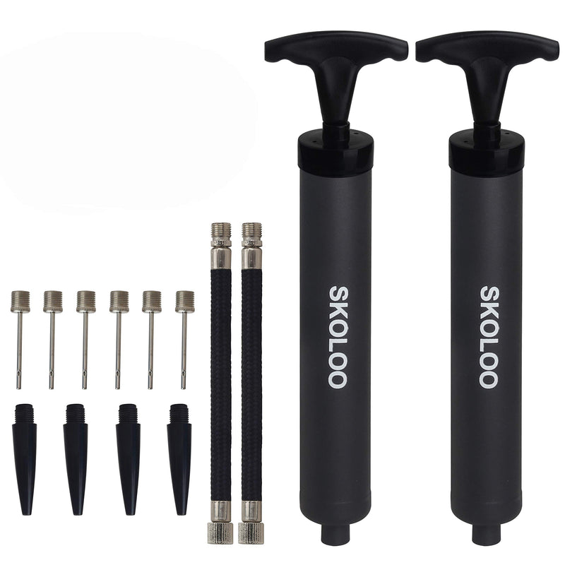 [Australia - AusPower] - Skoloo 10" Portable Hand Air Ball Pump Inflator Kit with Needle, Nozzle, Extension Hose for Soccer Basketball Football Volleyball Water Polo Rugby Exercise Sports Ball Balloon Swim Inflatables 2 Black 