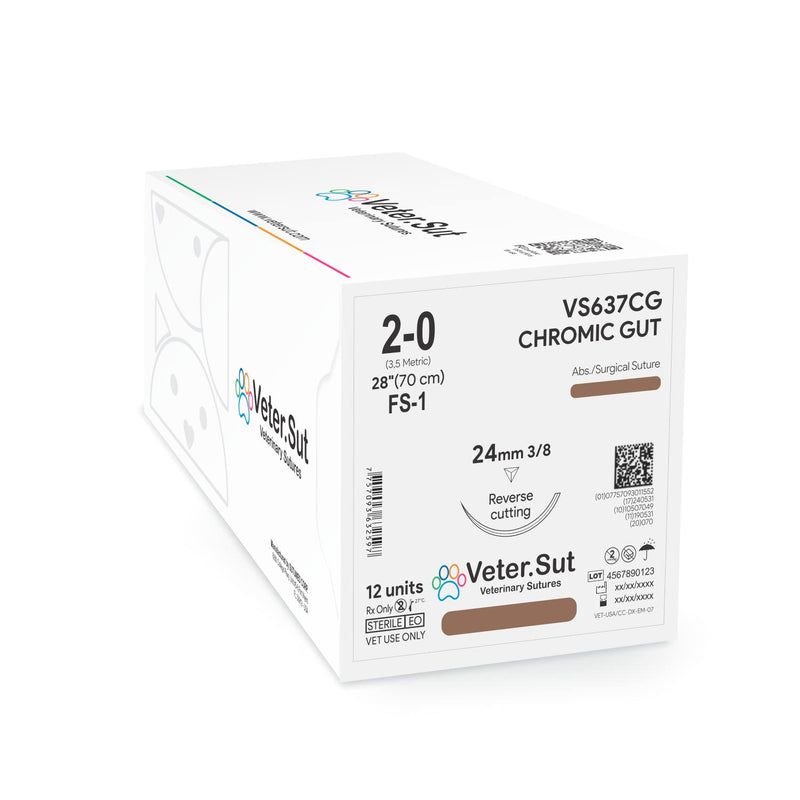 [Australia - AusPower] - Veterinary Sutures Chromic Gut 2-0, 3/8 24mm Reverse Cutting 