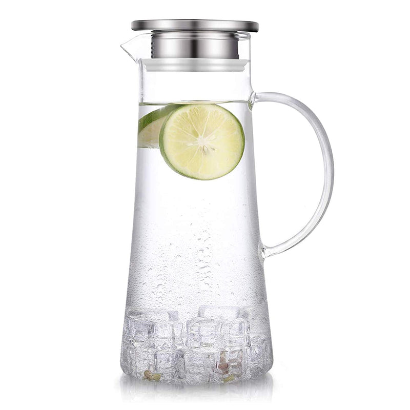 [Australia - AusPower] - SUSTEAS 1.5 Liter 51oz Glass Pitcher with Lid, Easy Clean Heat Resistant Glass Water Carafe with Handle for Hot/Cold Beverages - Water, Cold Brew, Iced Tea & Juice 