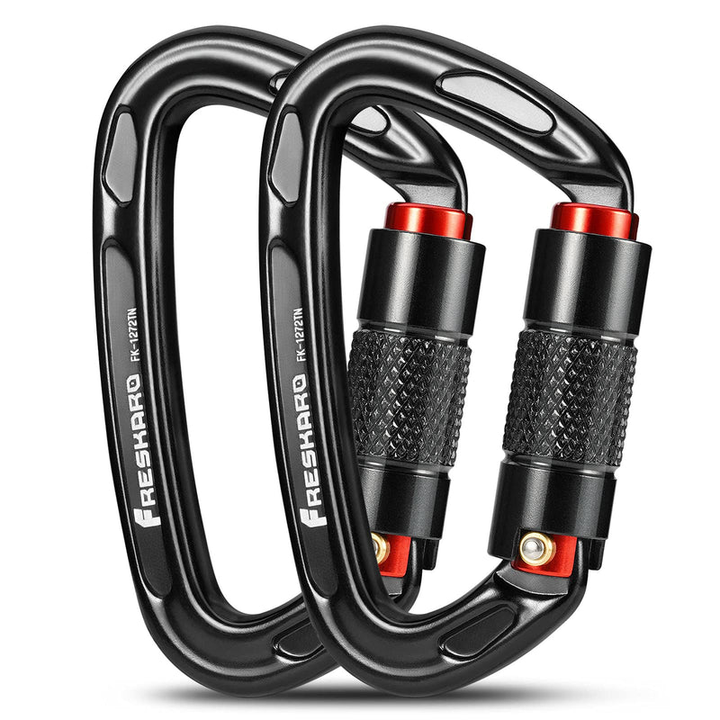 [Australia - AusPower] - FresKaro UIAA Certified 25KN Auto Locking Climbing Carabiner Clips,Twist Lock and Heavy Duty Carabiners for Rock Climbing, Rappelling and Mountaineering, D Shaped 3.93 Inch, Large Size, Black 