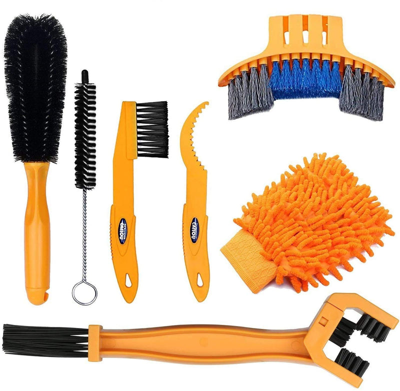[Australia - AusPower] - SINGARE 7pcs Bicycle Bike Cleaning Tools Set, Bike Clean Brush Kit Suitable for Mountain, Road, City, Hybrid, BMX and Folding Bike 