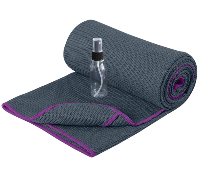 [Australia - AusPower] - Heathyoga Hot Yoga Towel Non Slip, Microfiber Non Slip Yoga Mat Towel, Exclusive Corner Pockets Design, Perfect for Hot Yoga, Bikram, Pilates and Yoga Mats Gray 68" x 24" 