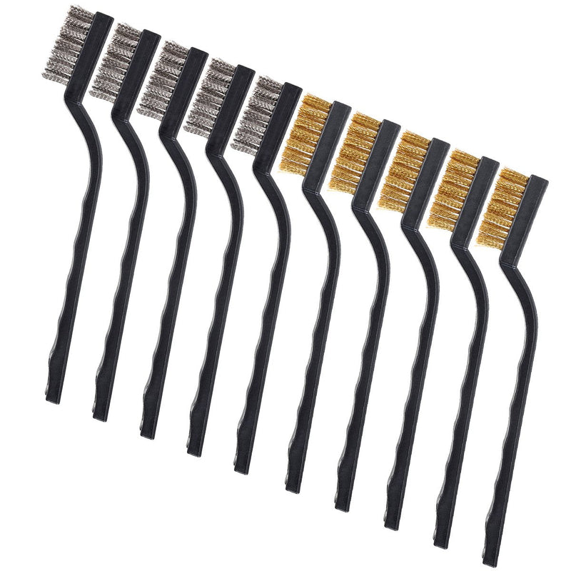 [Australia - AusPower] - 10 Pieces Small Wire Brush Scratch Brush (Stainless Steel + Brass), Curved Handle Masonry Brush Wire Bristle for Cleaning Welding Slag and Rust Stainless Steel + Brass 