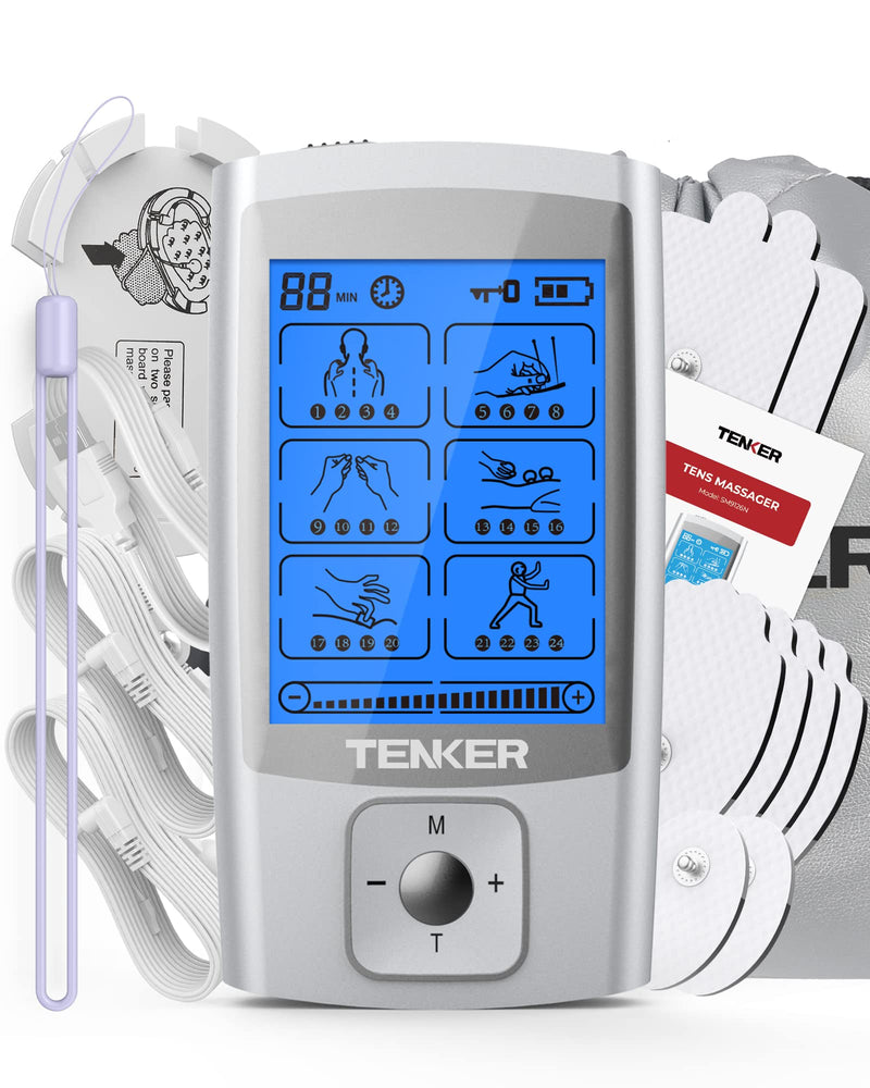 [Australia - AusPower] - TENKER TENS EMS Unit Muscle Stimulator, 24 Modes TENS Machine for Pain Relief & Muscle Strength Rechargeable Electronic Pulse Massager(Not Fit TENKER Square Pads) 