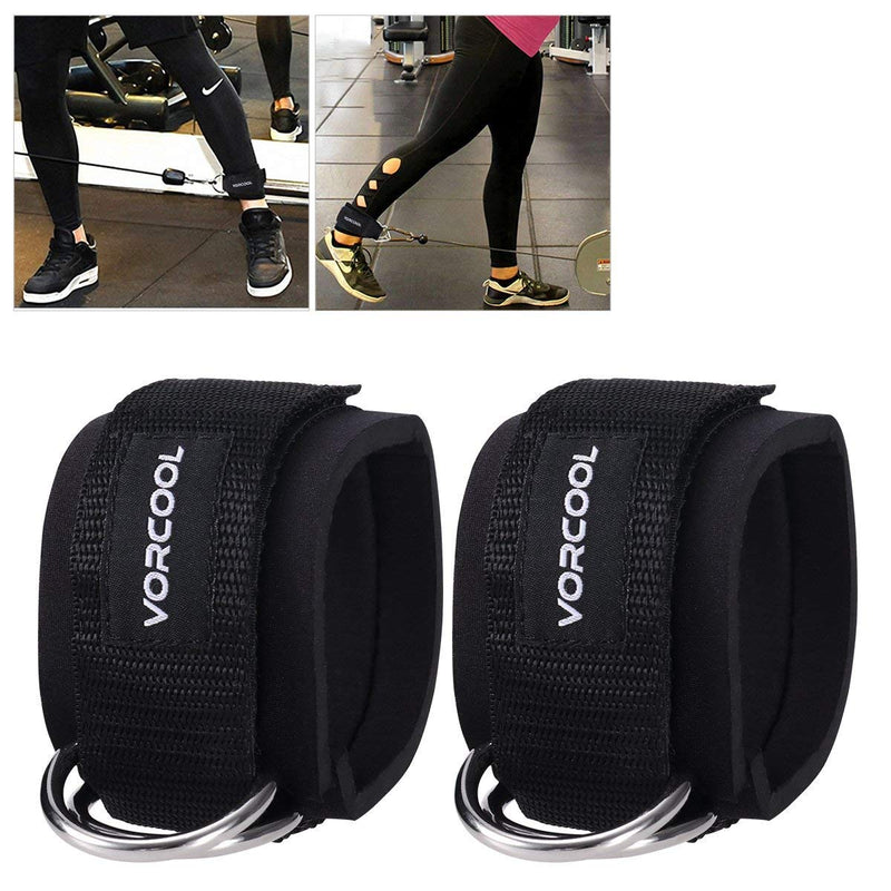 [Australia - AusPower] - VORCOOL 2PCS Ankle Straps for Cable Machines Weightlifting Gym Workout Fitness Double D-Ring Neoprene Padded Ankle Cuffs for Legs, Abs and Glute Exercises Fits for Men&Women with Carry Bag 