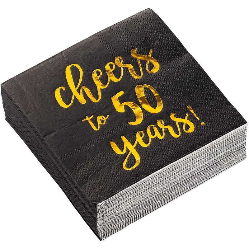 [Australia - AusPower] - Cocktail Napkins - 50-Pack Luncheon Napkins, Disposable Paper Napkins Party Supplies for Birthday, Anniversary, 3-Ply, Cheers to 50 Years Design, Unfolded 10 x 10 inches, Folded 5 x 5 inches 