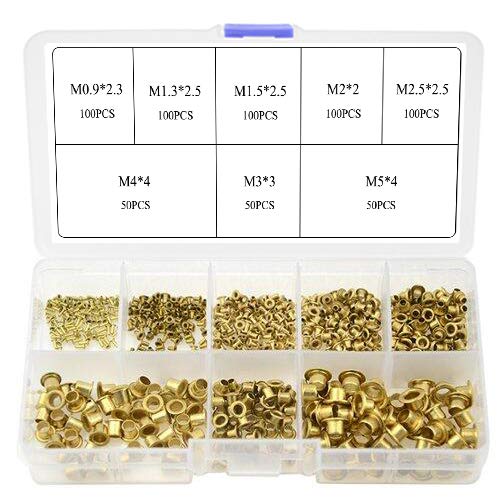 [Australia - AusPower] - XINGYHENG 650Pcs 8 Values M0.9(d)-M5(L) Mixed Zinc Plated Through Hole Copper Rivets Assortment kit(Whole Hollow Grommets Rivets Set with A Plastic Storage Kit) 