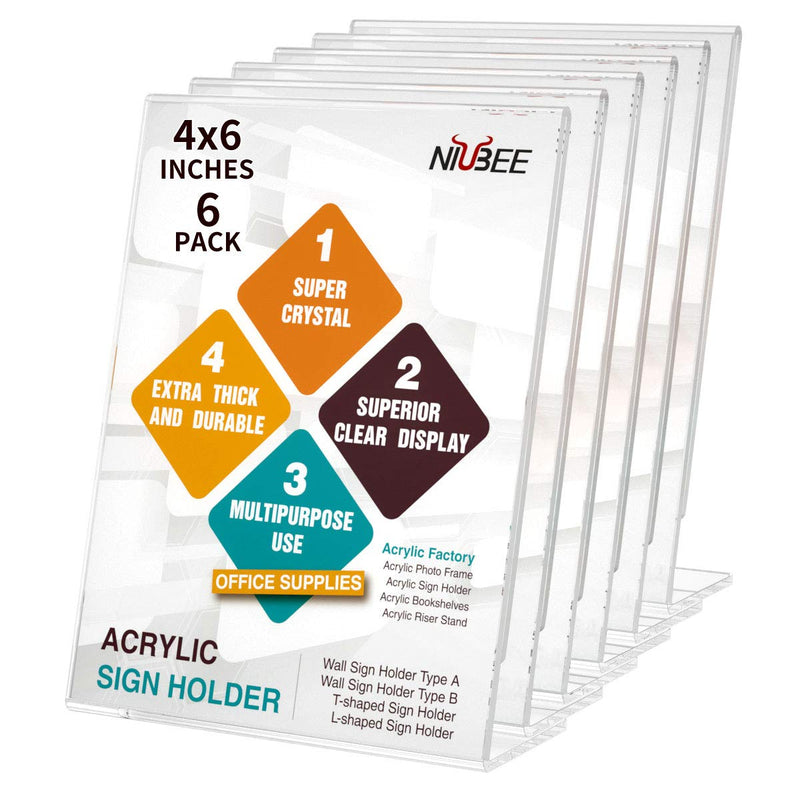 [Australia - AusPower] - NIUBEE 6Pack Slant Back Acrylic Sign Holder 4x6 inches, Clear Vertical Picture Frames, Desktop Flyer Holder Document Holder Paper Display Stand 